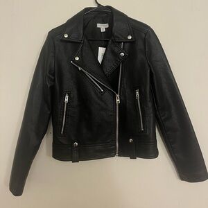 Black TOP SHOP Vegan Leather Biker Jacket